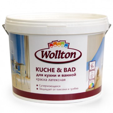 Краска латексная водно-дисперсионная для ванной и кухни Kuche & Bad Wollton 9 л